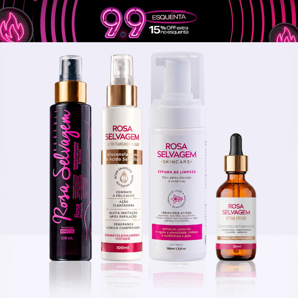 KIT Skincare: Ácido Clareador + Espuma de Limpeza+ Sérum Lifting + Óleo Clareador
