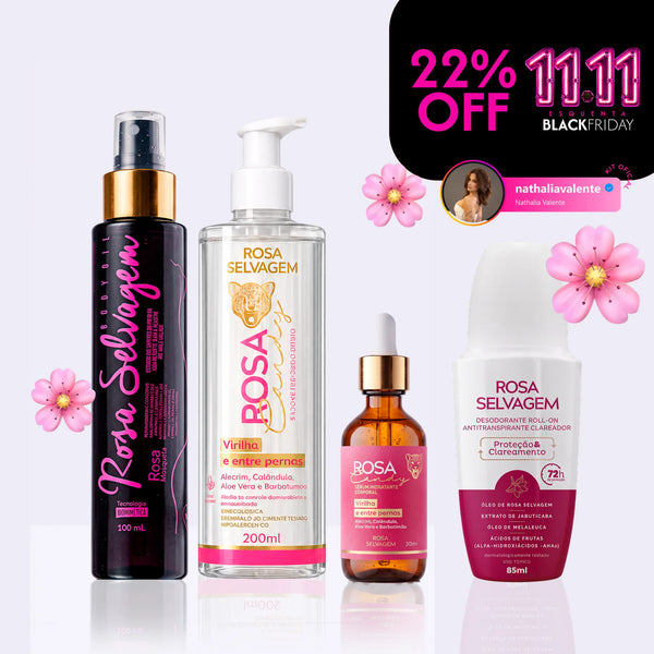 Kit Florzinha Nathália Valente - Óleo Clareador Corporal + Sabonete Íntimo + Sérum Candy + Desodorante Clareador