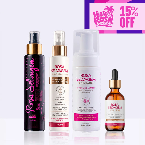 KIT Skincare: Ácido Clareador + Espuma de Limpeza+ Sérum Lifting + Óleo Clareador - Verão Rosa
