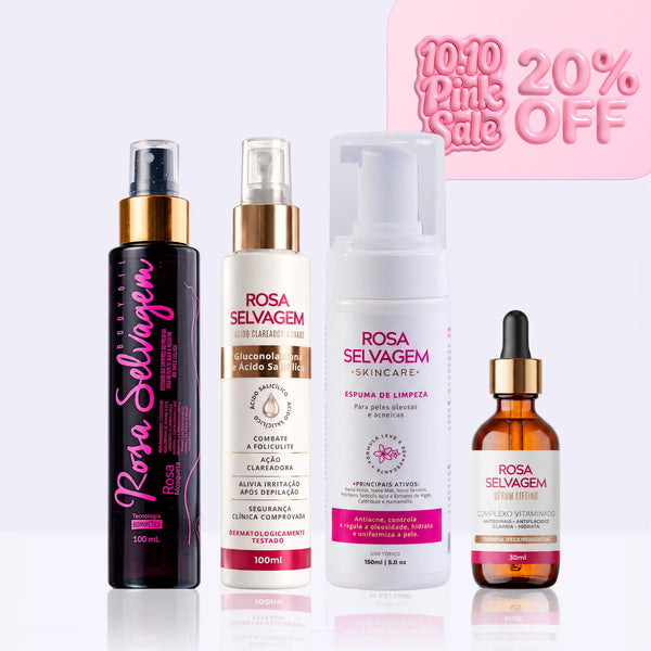 KIT Skincare: Ácido Clareador + Espuma de Limpeza+ Sérum Lifting + Óleo Clareador