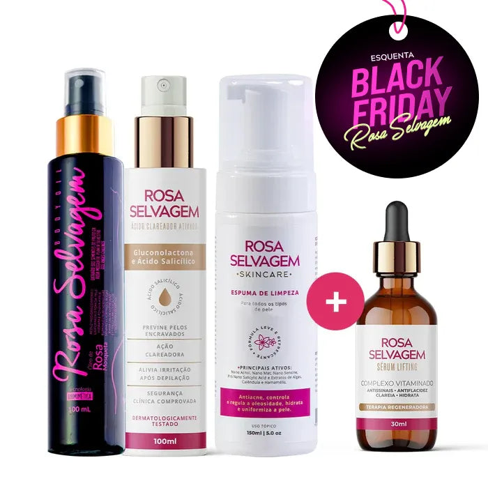 Kit Skincare: Ácido Clareador + Espuma de Limpeza+ Sérum Lifting + Óleo Clareador