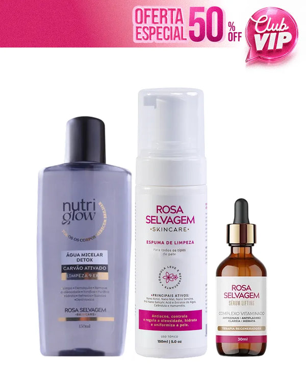 Espuma de Limpeza + Serum Lifting + Água Micelar de carvão ativado (VIP)