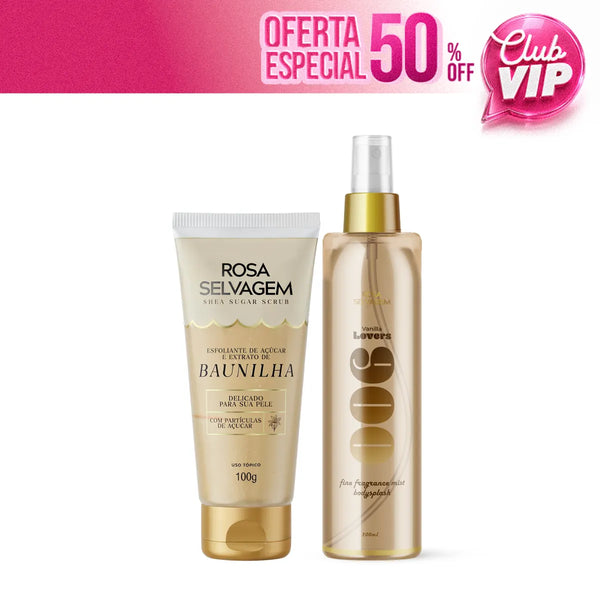 Kit Esfoliante de Açúcar - Baunilha + Body Splash Rosa Lovers Baunilha (VIP)
