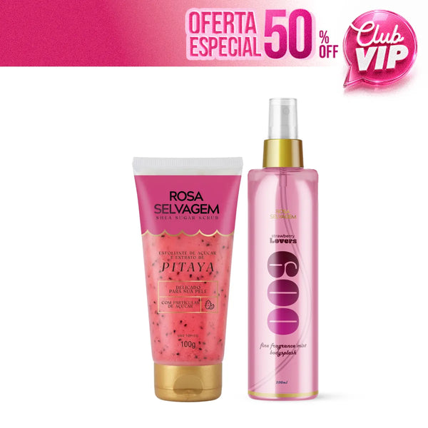 Kit Esfoliante de Açúcar - Pitaya + Body Splash Rosa Lovers Morango (VIP)