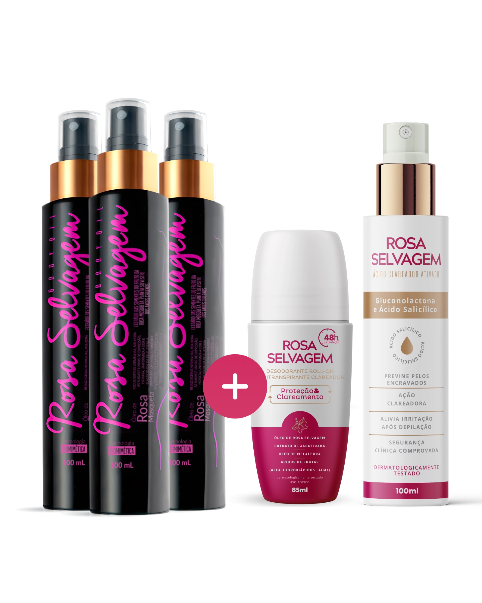 KIT Rosa Selvagem Economy - 3 Óleos + Ácido + Desodorante