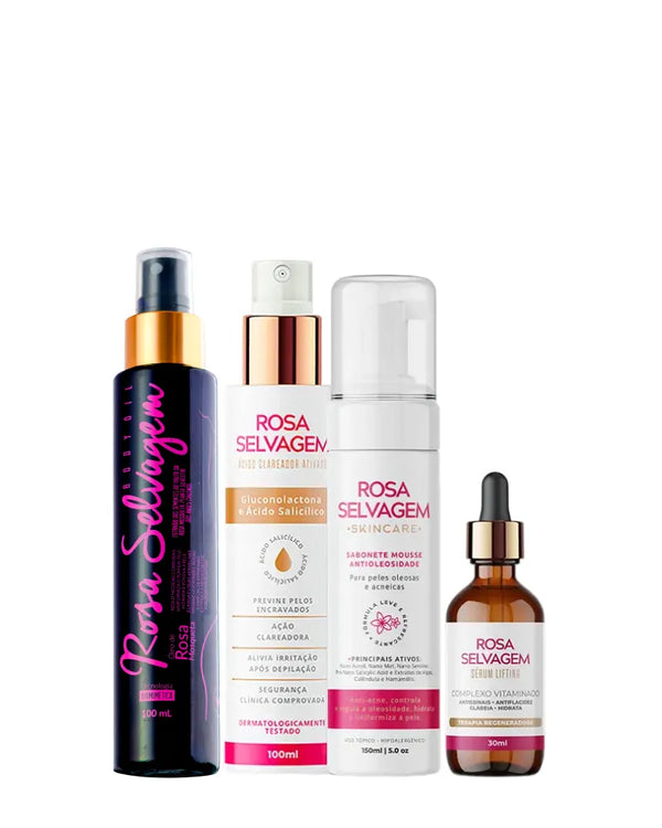 KIT Skincare: Ácido Clareador + Espuma de Limpeza+ Sérum Lifting + Óleo Clareador