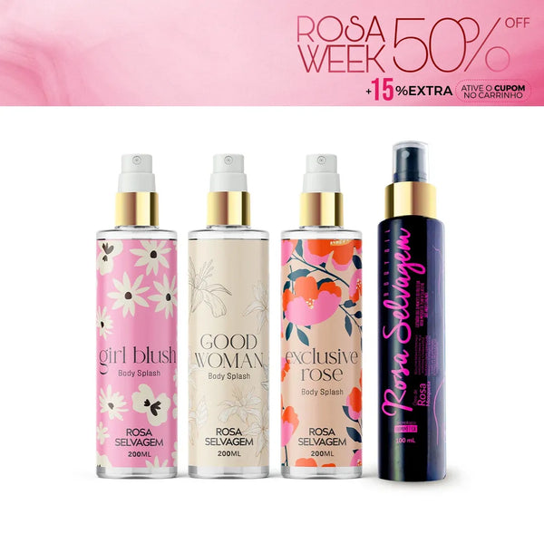 Kit 3 body splashes + óleo rosa selvagem - Rosa Week