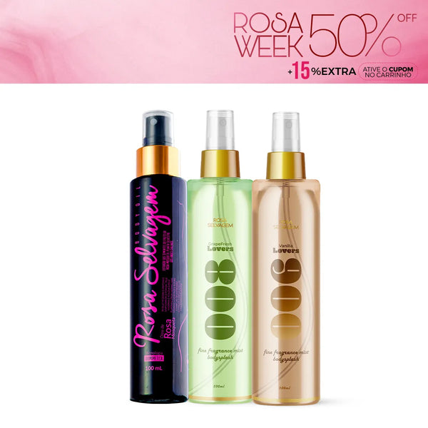 KIT body splash baunilha + uva + óleo - Rosa Week