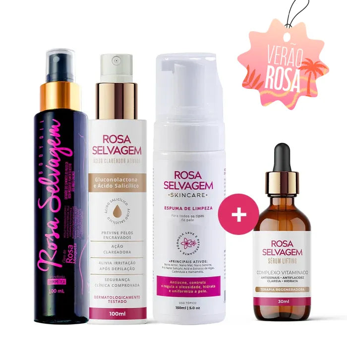 Kit Skincare: Ácido Clareador + Espuma de Limpeza+ Sérum Lifting + Óleo Clareador