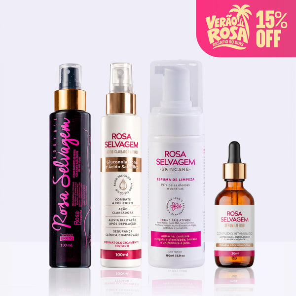 KIT Skincare: Ácido Clareador + Espuma de Limpeza+ Sérum Lifting + Óleo Clareador - Verão Rosa