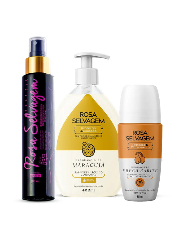 KIT Sabonete Líquido Maracujá + Óleo + Desodorante Karité