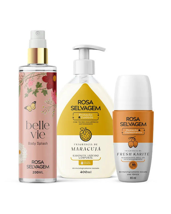 KIT Sabonete Líquido Maracujá + Belle Vie + Desodorante Karité