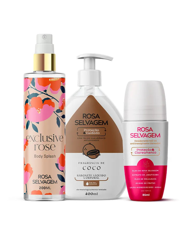 KIT Sabonete Líquido Coco + Exclusive Rose + Desodorante Clareador