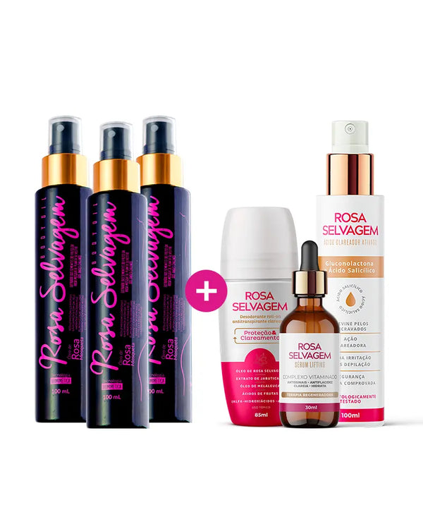 KIT Rosa Selvagem Economy - 3 óleos + Ácido + Desodorante + Sérum lifting