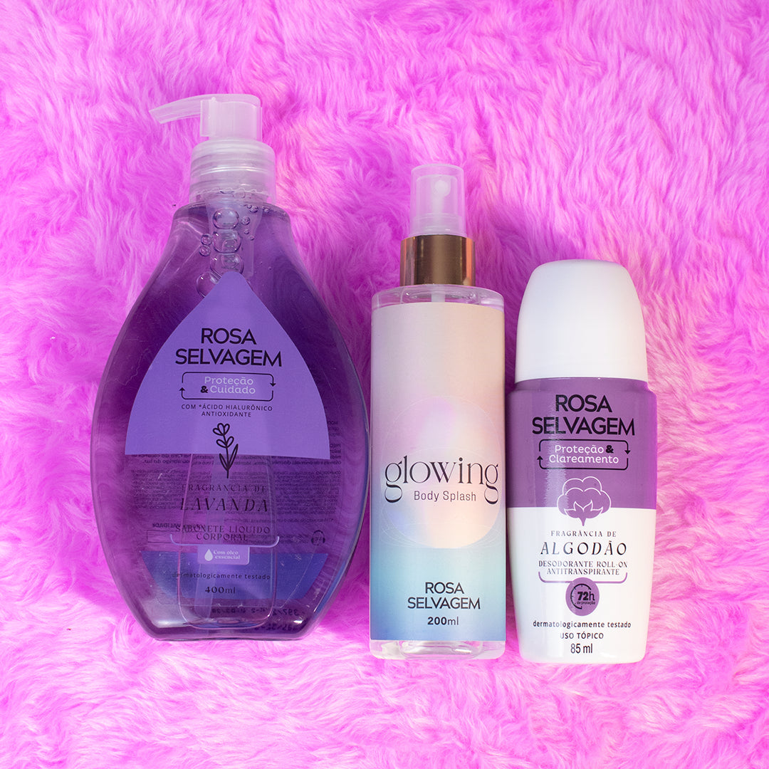 Kit Sabonete Líquido Lavanda + Glowing + Desodorante Algodão