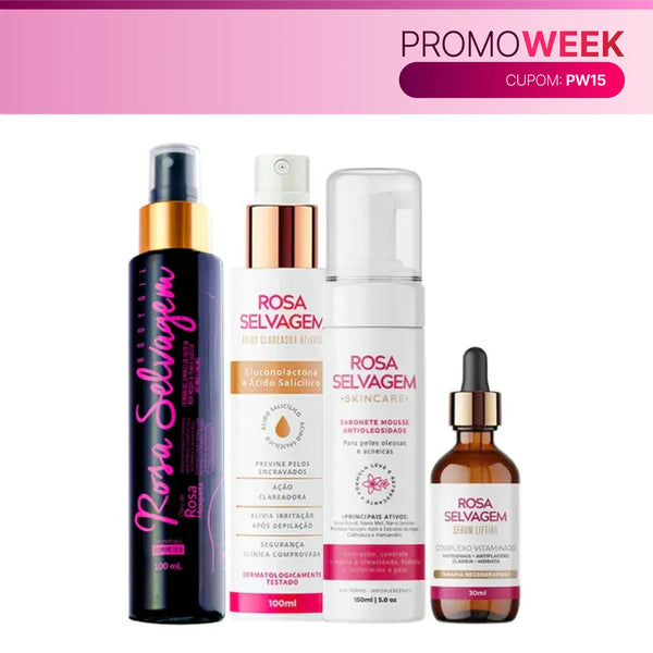 KIT Skincare: Ácido Clareador + Espuma de Limpeza+ Sérum Lifting + Óleo Clareador - Promo Week