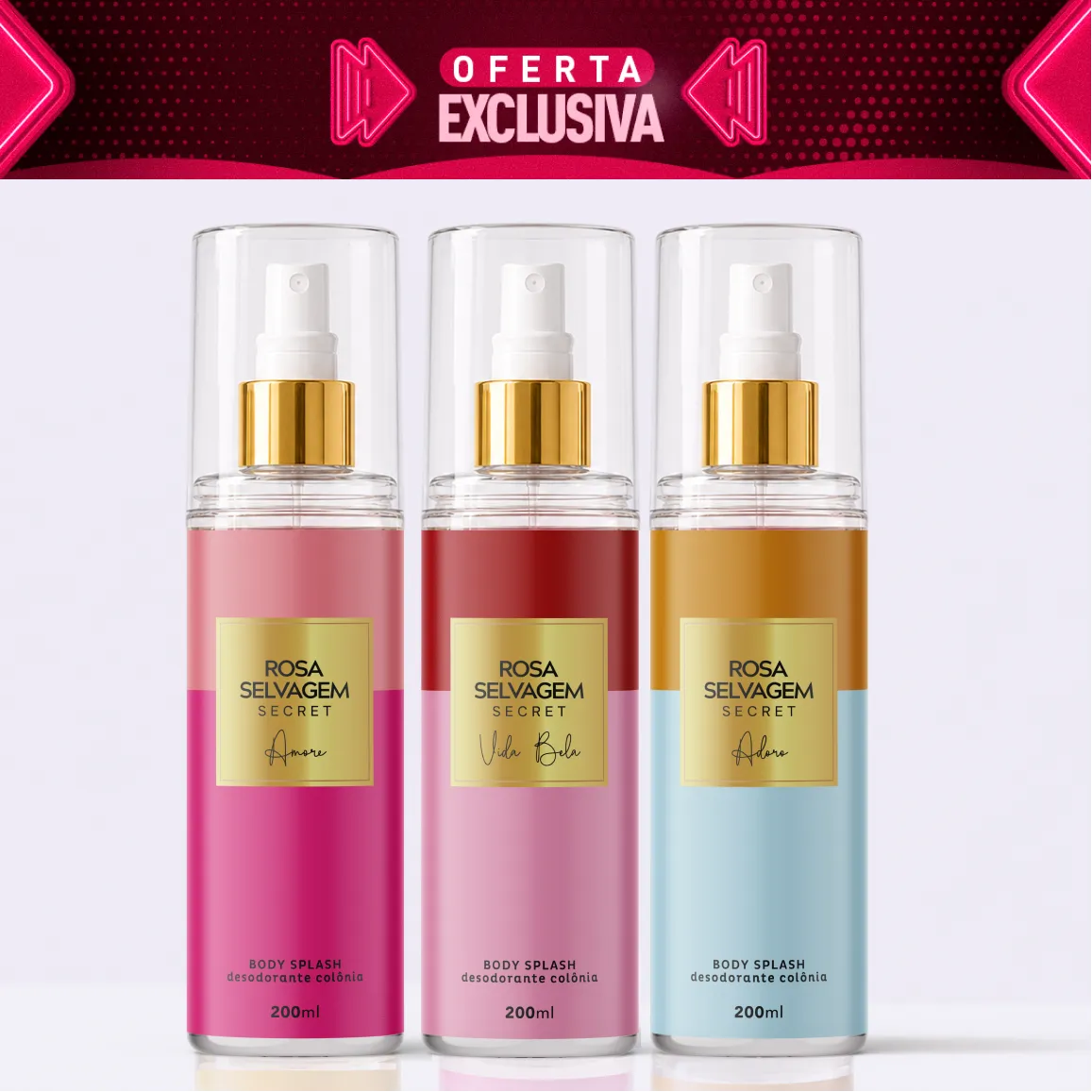Body Splash Secrets - Adoro + Amore + Vida Bela - Oferta Exclusiva