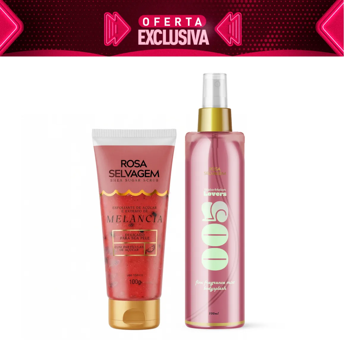 Kit Esfoliante de Açúcar - Melancia + Body Splash Rosa Lovers Melancia - Oferta Exclusiva