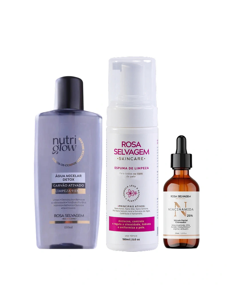 Espuma de Limpeza + Niacinamida 25% + Água Micelar de carvão ativado