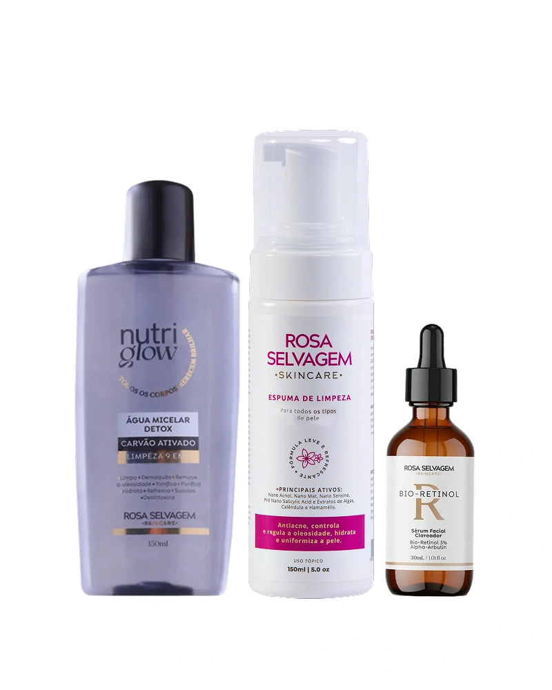 Espuma de limpeza + Bio Retinol + Água Micelar de carvão ativado