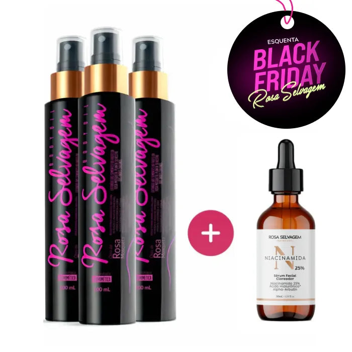 Rosa Selvagem - Óleo Clareador Corporal 3 unids. + Sérum Niacinamida 25%
