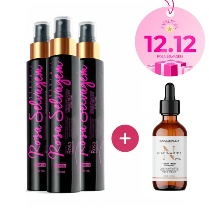 Rosa Selvagem - Óleo Clareador Corporal 3 unids. + Sérum Niacinamida 25%