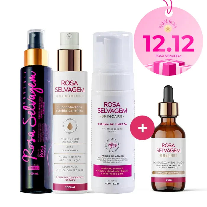 Kit Skincare: Ácido Clareador + Espuma de Limpeza+ Sérum Lifting + Óleo Clareador