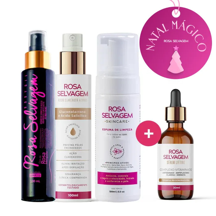 Kit Skincare: Ácido Clareador + Espuma de Limpeza+ Sérum Lifting + Óleo Clareador