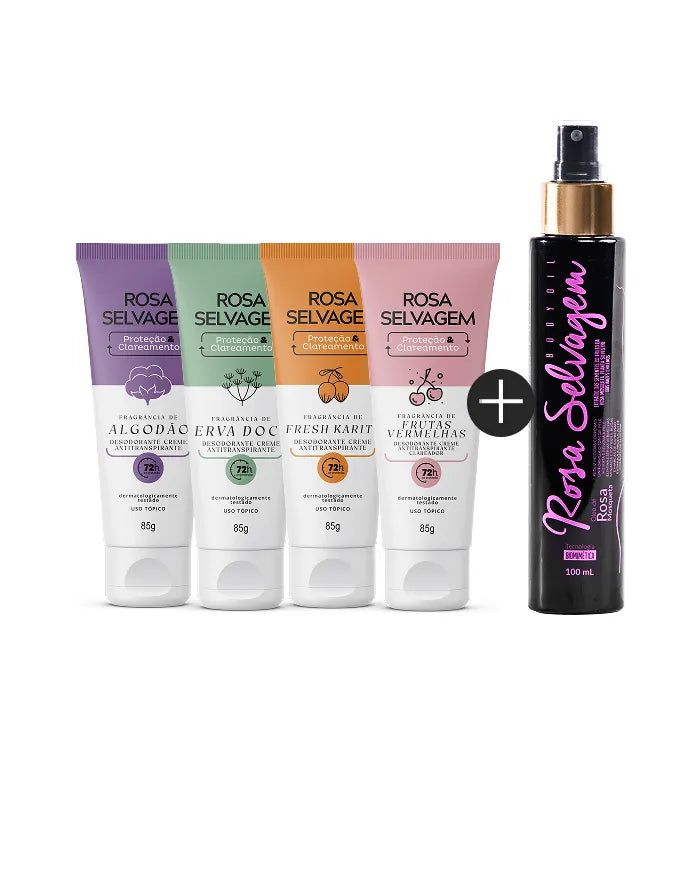 KIT 4 DESODORANTES CREME + ÓLEO CLAREADOR