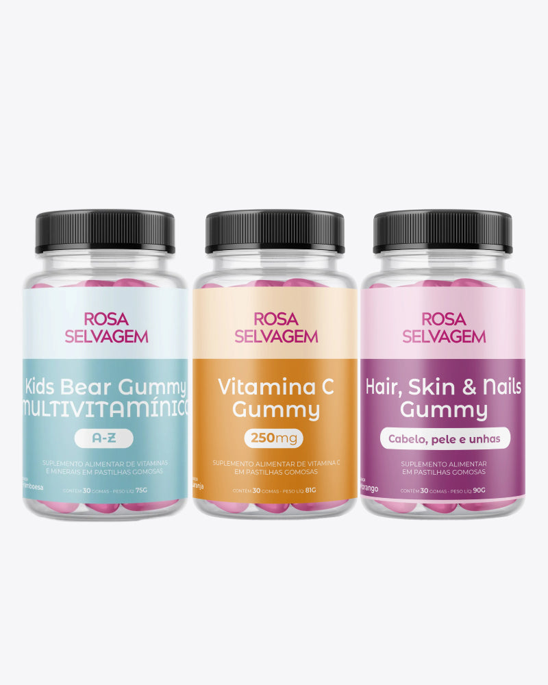 3 Gominhas - Cabelo, pele e unhas + Vitamina C + Kids Bear Multivitamínico