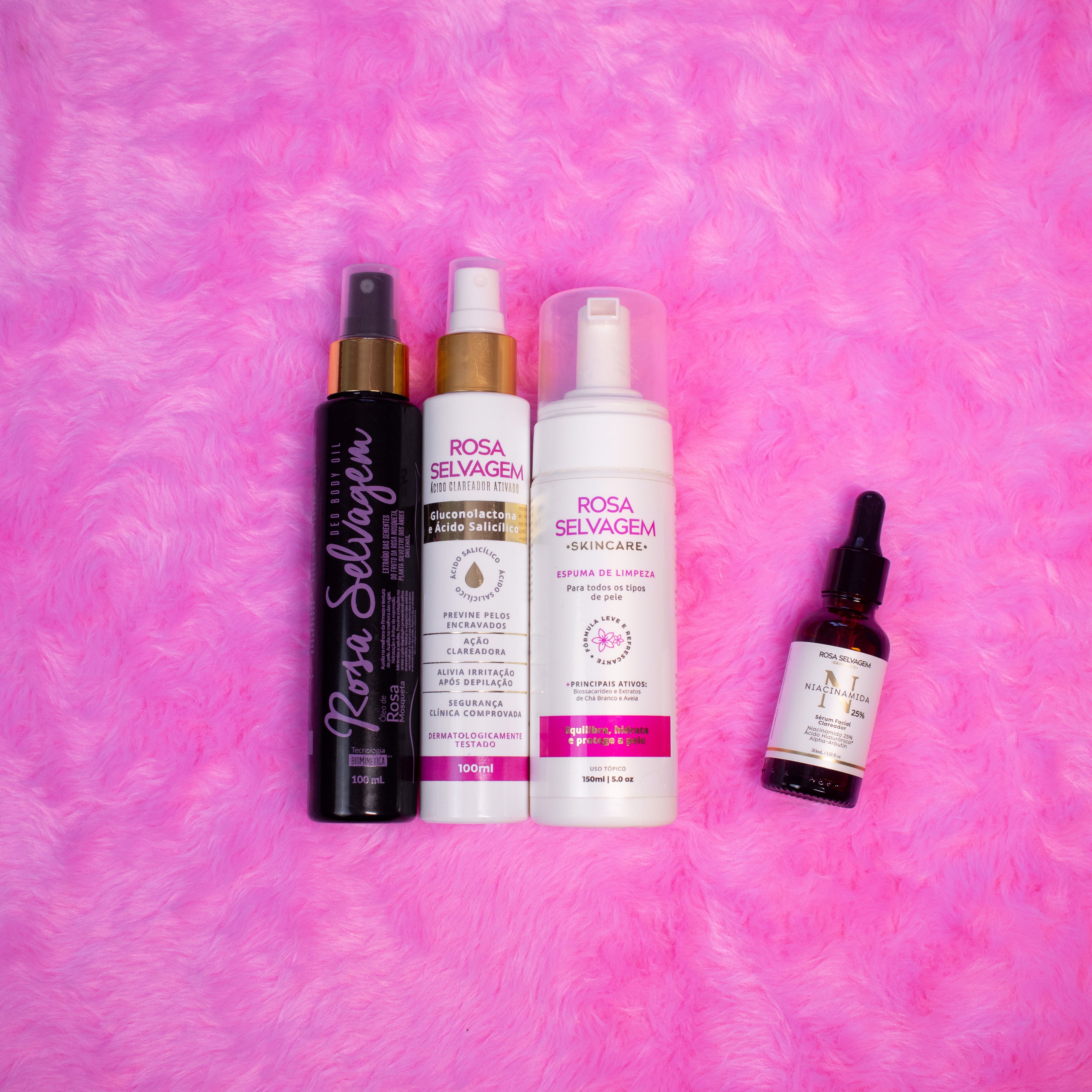 Kit Skincare: Ácido Clareador + Espuma de Limpeza+ Sérum Niacinamida 25% + Óleo Clareador
