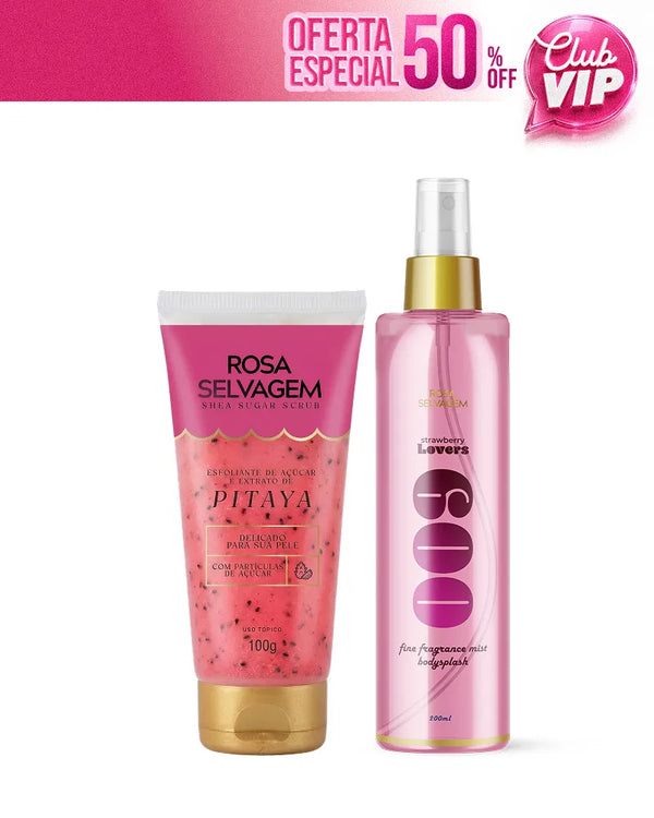 Kit Esfoliante de Açúcar - Pitaya + Body Splash Rosa Lovers Morango (VIP)