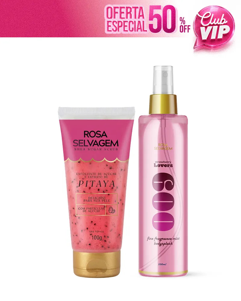Kit Esfoliante de Açúcar - Pitaya + Body Splash Rosa Lovers Morango (VIP)