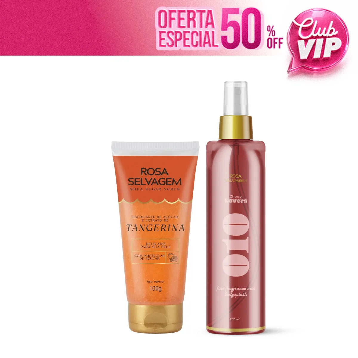 Kit Esfoliante de Açúcar - Tangerina + Body Splash Rosa Lovers Cereja (VIP)