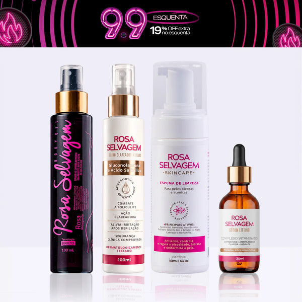 KIT Skincare: Ácido Clareador + Espuma de Limpeza+ Sérum Lifting + Óleo Clareador