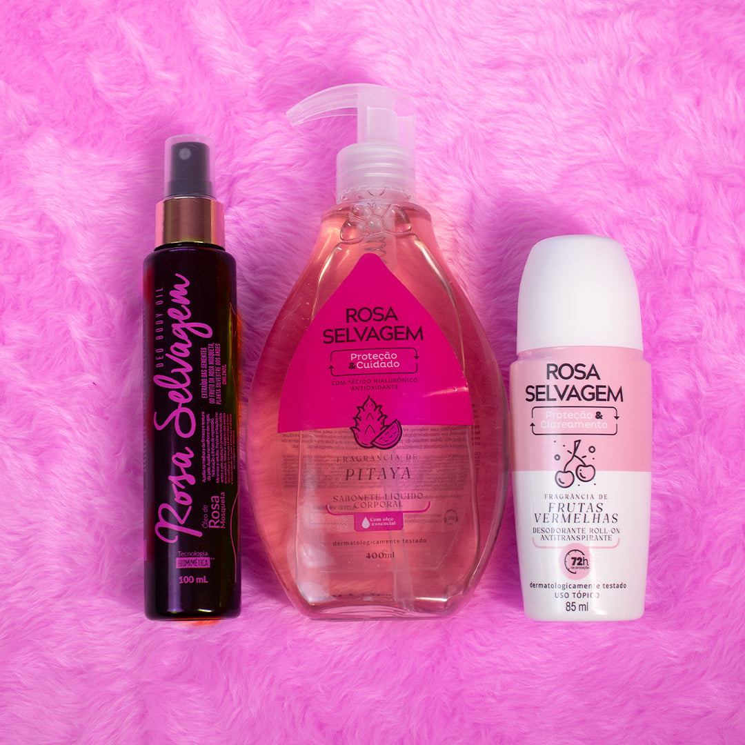 Kit Sabonete Líquido Pitaya + Óleo + Desodorante Frutas Vermelhas