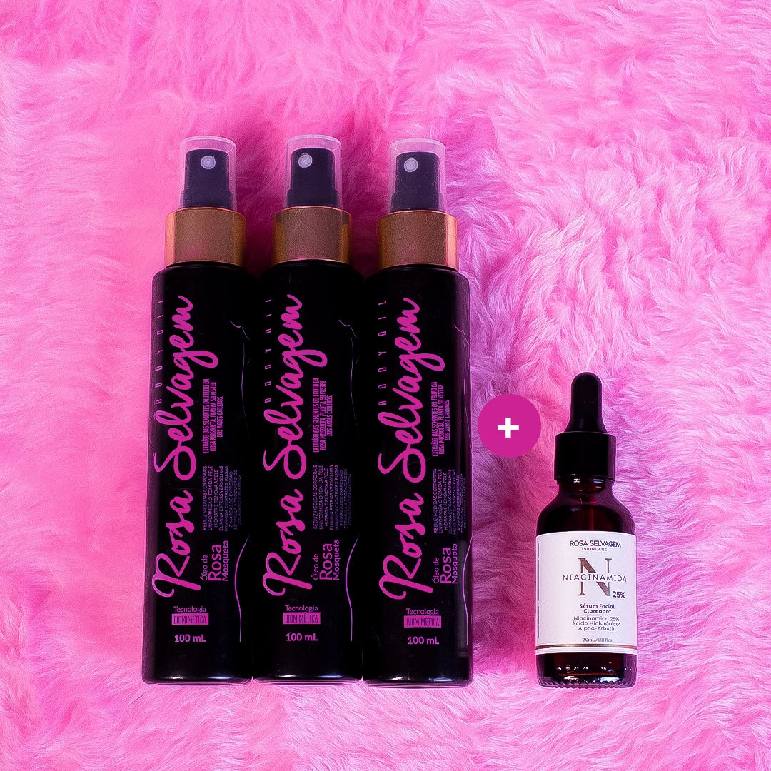 Rosa Selvagem - Óleo Clareador Corporal 3 unids. + Sérum Niacinamida 25%