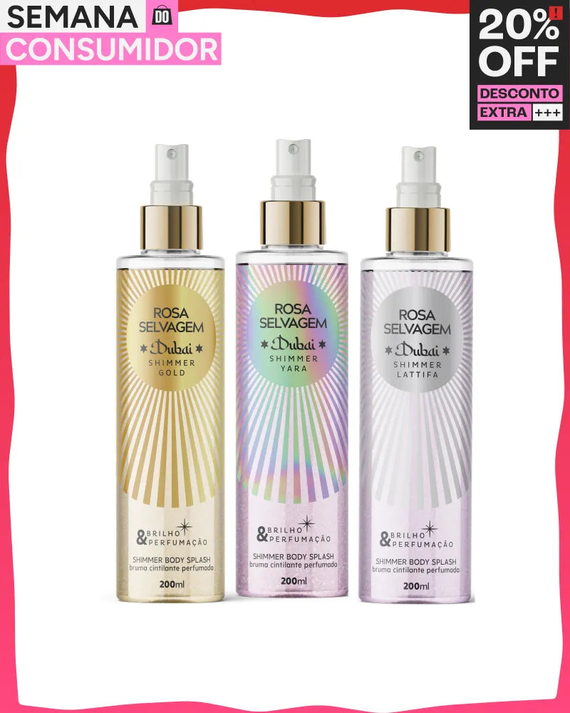 Kit trio Body Splash Dubai Shimmer - Lattifa, Yara e Gold