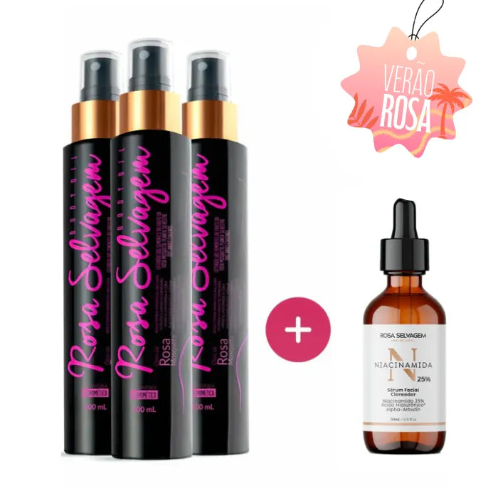 Rosa Selvagem - Óleo Clareador Corporal 3 unids. + Sérum Niacinamida 25%