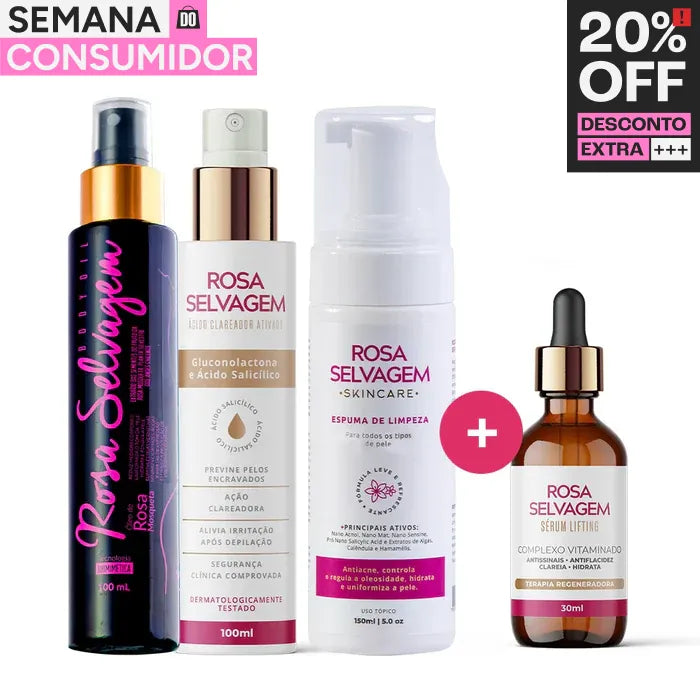 Kit Skincare: Ácido Clareador + Espuma de Limpeza+ Sérum Lifting + Óleo Clareador