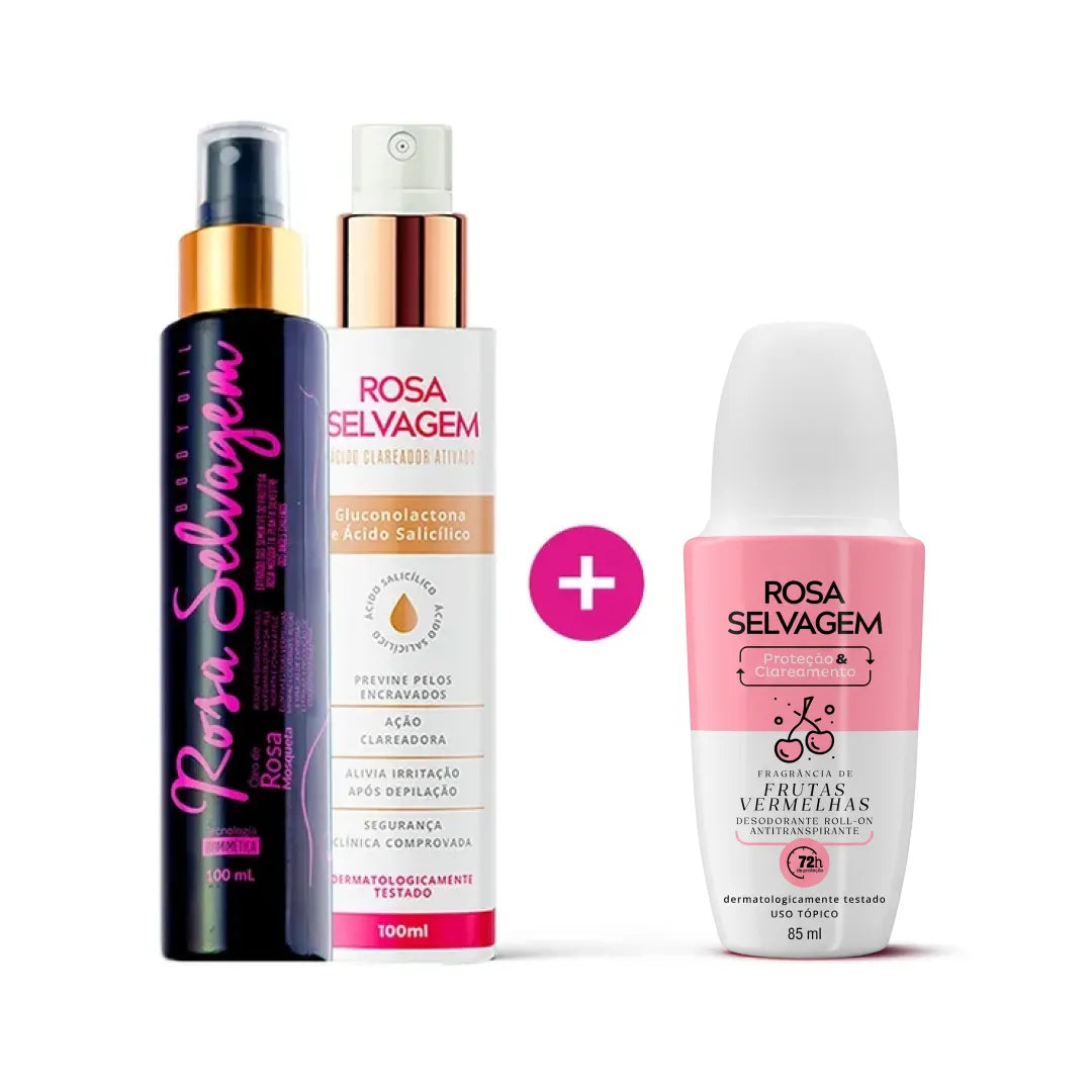 Combo Clareamento Absoluto: Óleo Clareador + Ácido + Desodorante Frutas Vermelhas