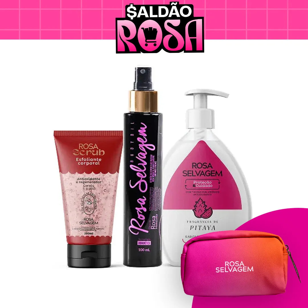 Óleo + Esfoliante + sabonete líquido + Nécessaire